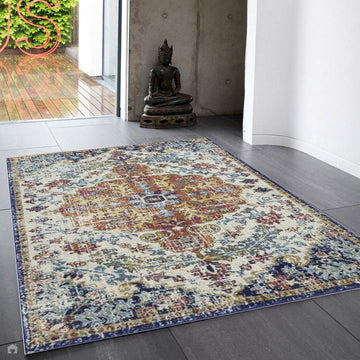 Nova NV12 Medallion Traditional Border Durable Easy-Care Polypropylene Short Pile Multicolour Rug-Asiatic Carpets-Rug Love - The Most Loved Rug Store